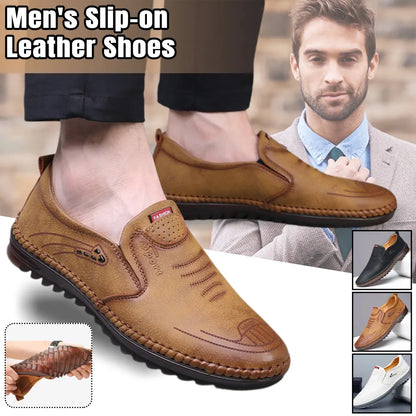Men’s Beige Casual Leather Shoes – Flexible Design with Cushioned Foam Insole