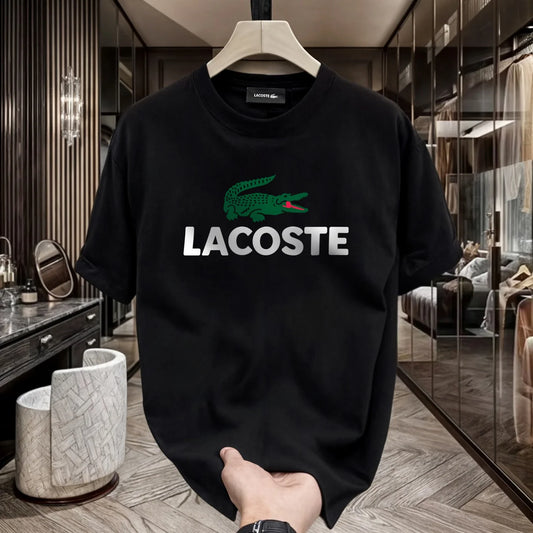 Men’s Lacoste T-Shirt | Black Color | Bold Print Design | Soft & Breathable Cotton | Regular Fit Casual Wear