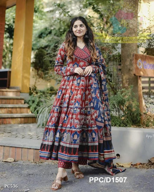 Beautiful Anarkali Kurta Set – Ajrakh Print | Pink City Collection