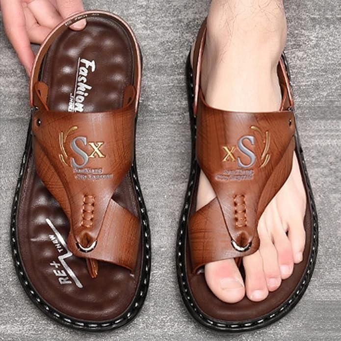 Men’s Casual PU Leather Sandals – Black/Brown Comfortable Dailywear with Synthetic Sole