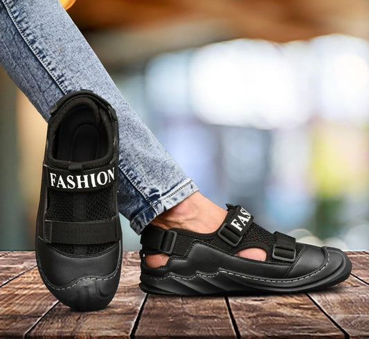 Men’s Casual Daily wear Sandals – Black, Comfortable EVA Sole, Synthetic Upper