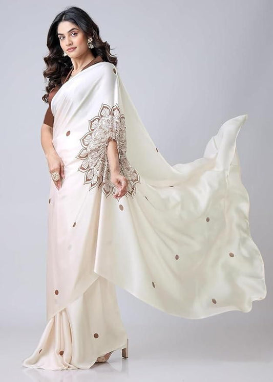 Satin Silk Printed Kaftan Saree with Unstitched Blouse – 5.5m Elegant Women’s Saree
