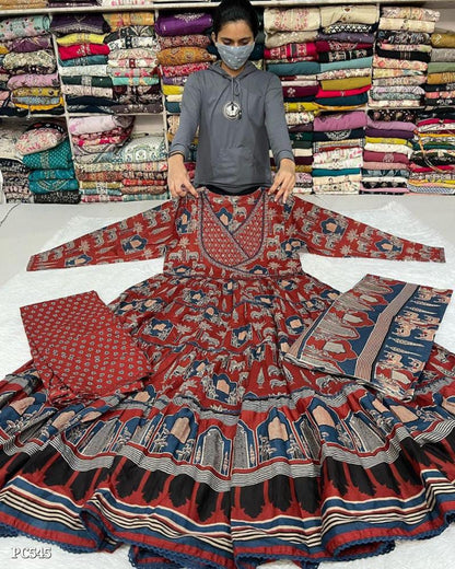 Beautiful Anarkali Kurta Set – Ajrakh Print | Pink City Collection