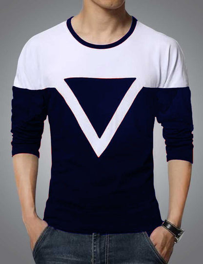 Cotton Blend Stripes Full Sleeves Men’s T-Shirt – Navy Blue