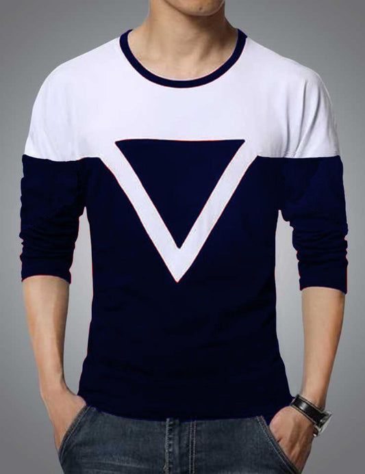 Cotton Blend Stripes Full Sleeves Men’s T-Shirt – Navy Blue