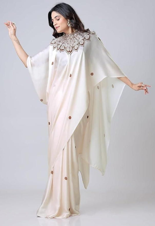 Satin Silk Printed Kaftan Saree with Unstitched Blouse – 5.5m Elegant Women’s Saree