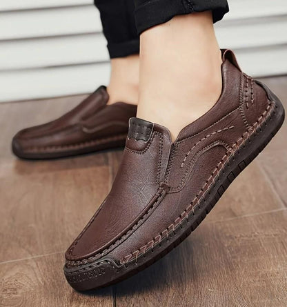 Men’s Stitching Breathable Slip-On Shoes – Anti-Skid Casual Footwear in Black/Brown