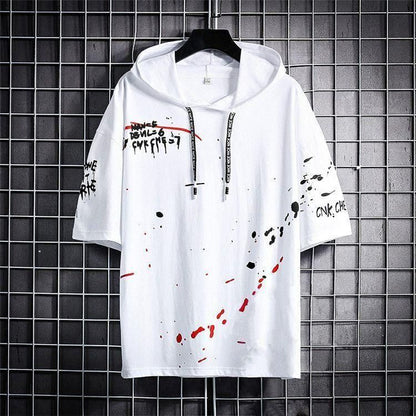 TRYTHIS Cotton Color Block Half Sleeves Hooded Neck Men’s T-Shirt