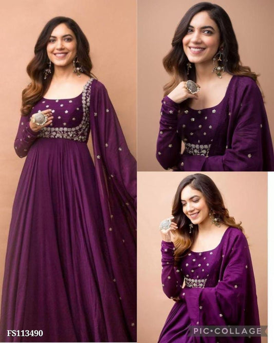 Elegant Embroidered Georgette Anarkali Gown with Dupatta | Mox Creation