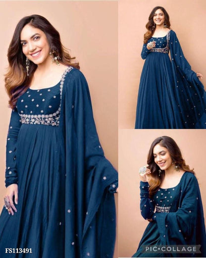Elegant Embroidered Georgette Anarkali Gown with Dupatta | Mox Creation