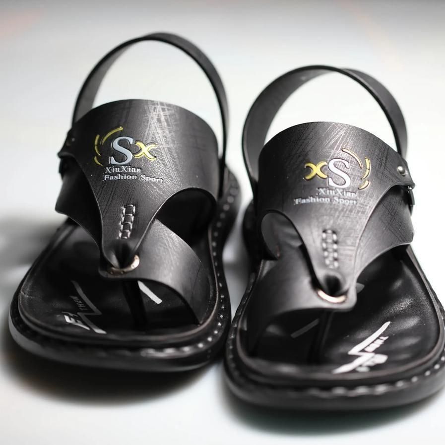 Men’s Casual PU Leather Sandals – Black/Brown Comfortable Dailywear with Synthetic Sole