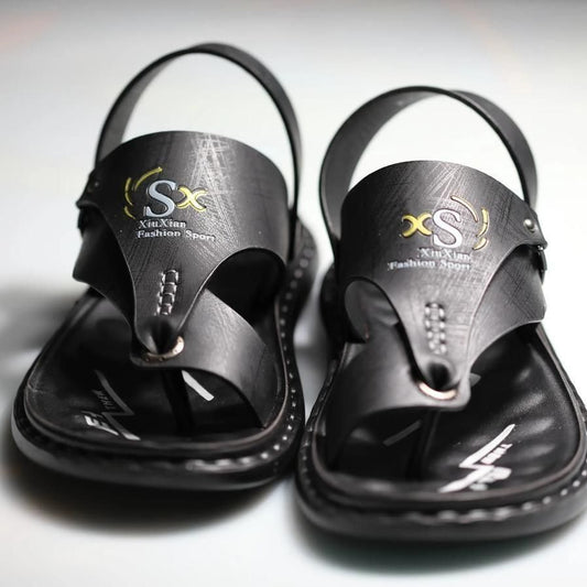 Men’s Casual PU Leather Sandals – Black/Brown Comfortable Dailywear with Synthetic Sole