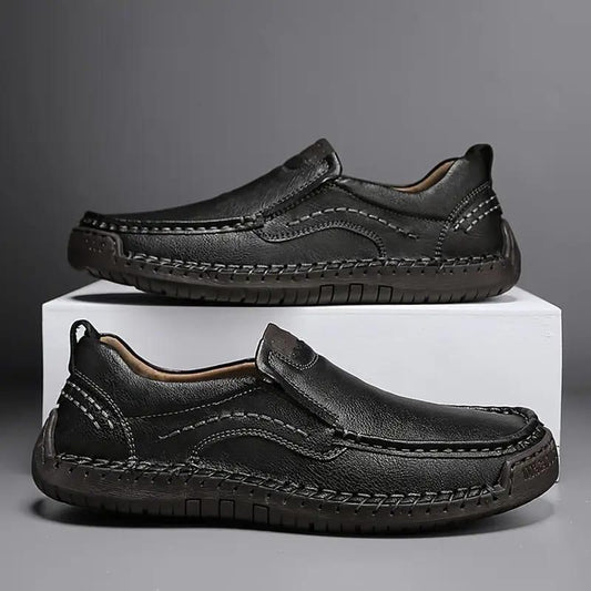 Men’s Stitching Breathable Slip-On Shoes – Anti-Skid Casual Footwear in Black/Brown
