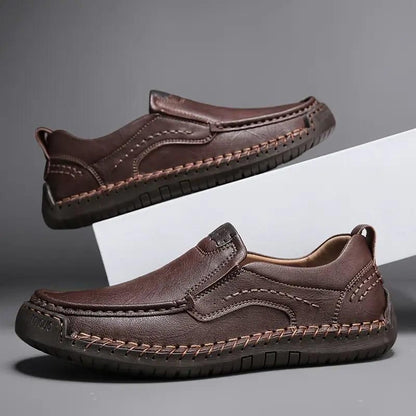 Men’s Stitching Breathable Slip-On Shoes – Anti-Skid Casual Footwear in Black/Brown
