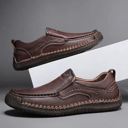 Men’s Stitching Breathable Slip-On Shoes – Anti-Skid Casual Footwear in Black/Brown