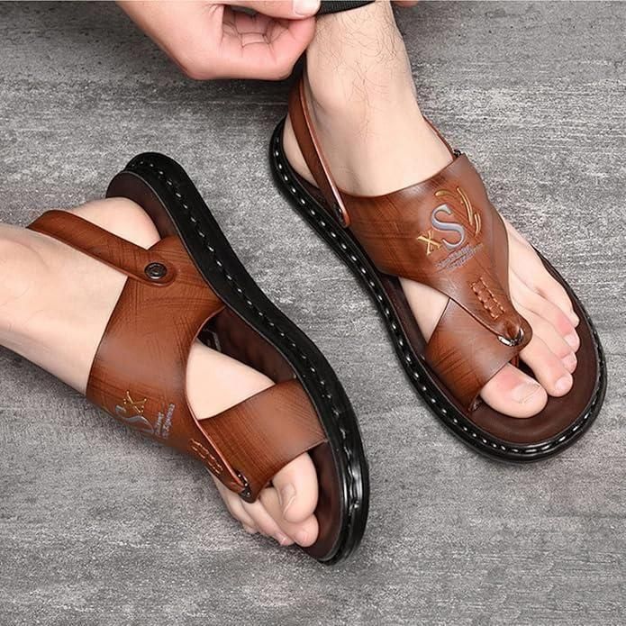 Men’s Casual PU Leather Sandals – Black/Brown Comfortable Dailywear with Synthetic Sole