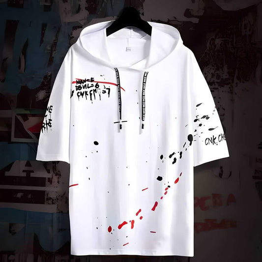 TRYTHIS Cotton Color Block Half Sleeves Hooded Neck Men’s T-Shirt