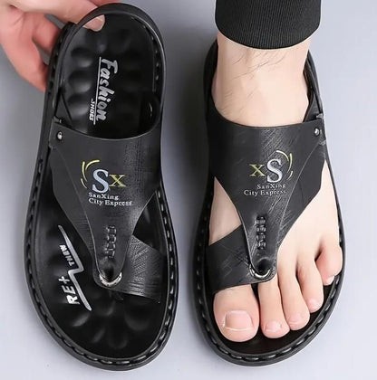 Men’s Casual PU Leather Sandals – Black/Brown Comfortable Dailywear with Synthetic Sole