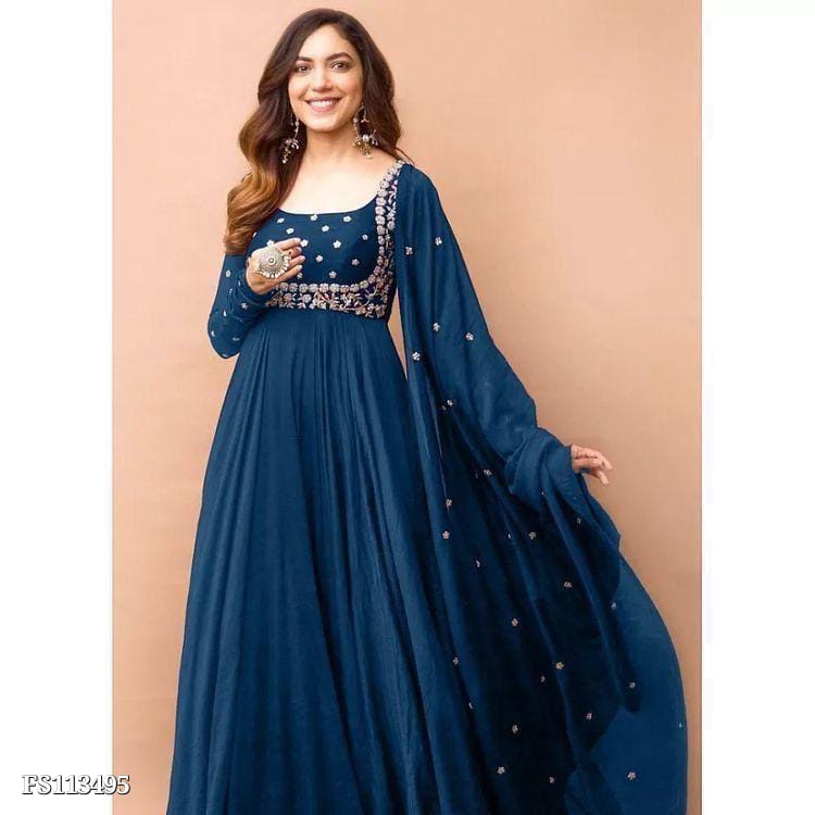 Elegant Embroidered Georgette Anarkali Gown with Dupatta | Mox Creation