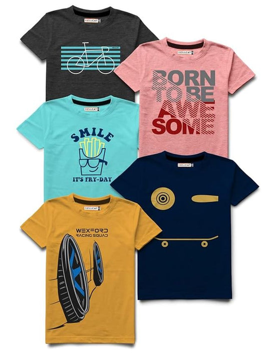 Men’s 5-Pack Round Neck T-Shirts – Multicolor, Premium Quality with High-Definition Print