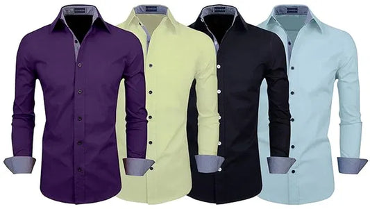 “Men’s 4 Pack Premium Plain Shirts – Stylish & Comfortable Office and Casual Wear”