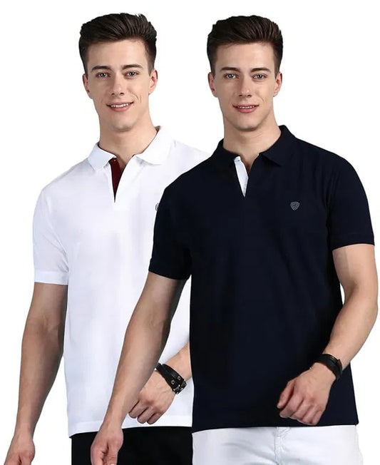 Men’s Premium Polyester T-Shirt Combo (Pack of 2) | White & Blue | Half Sleeve | Regular Fit Casual Wear