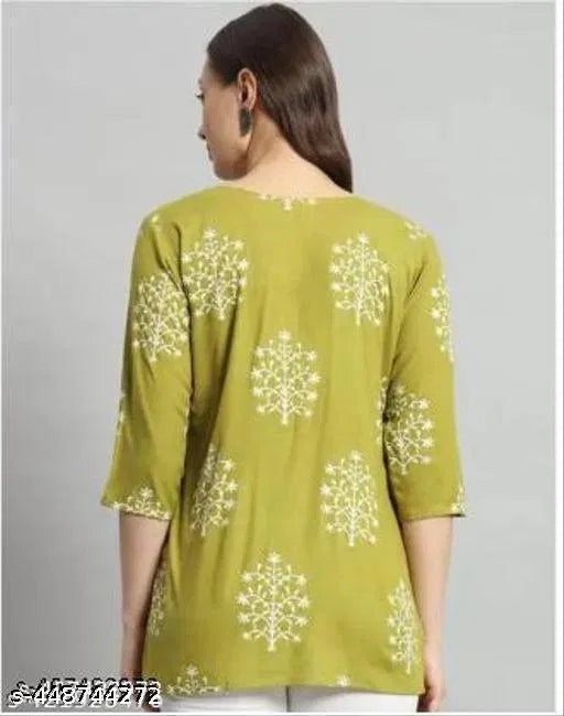 Women’s Green Rayon Kurti Top | Stylish Casual & Party Wear Western Tunic