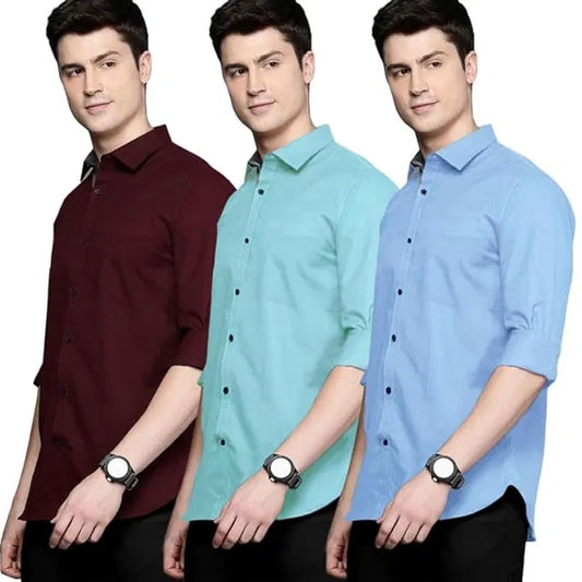 “Men’s Plain Shirts Combo Pack of 3 – Soft & Breathable Shirts for Office and Casual Wear”