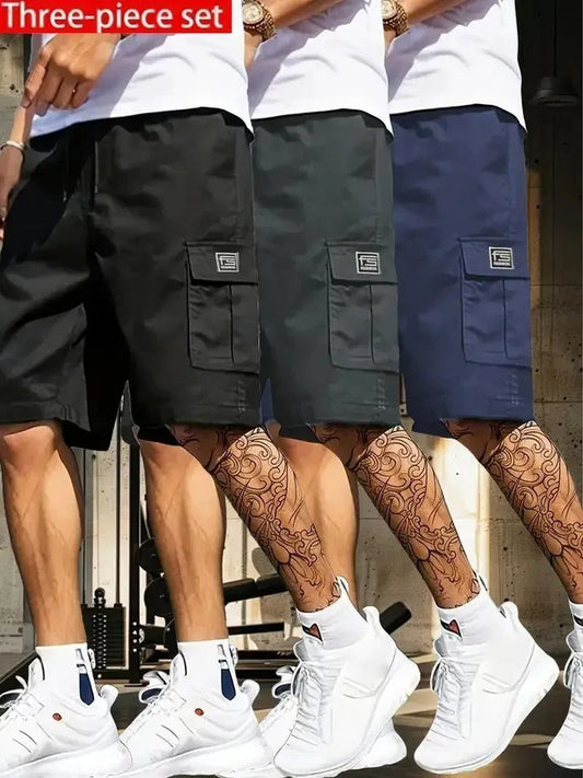 Men’s Cotton Cargo Shorts Pack of 3 – Slim Fit, Multicolor Casual Wear