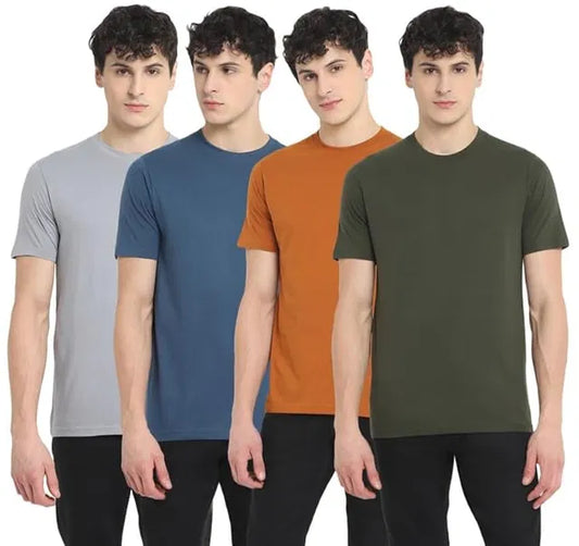 Men’s Round Neck Cotton T-Shirt Combo (Pack of 4) | Half Sleeve | Multi-Color Casual Wear