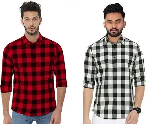 Stylish Men’s Checkered Shirt – Comfortable, Breathable, Full Sleeve for Office & Outings | 2 Set Combo