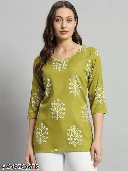 Women’s Green Rayon Kurti Top | Stylish Casual & Party Wear Western Tunic